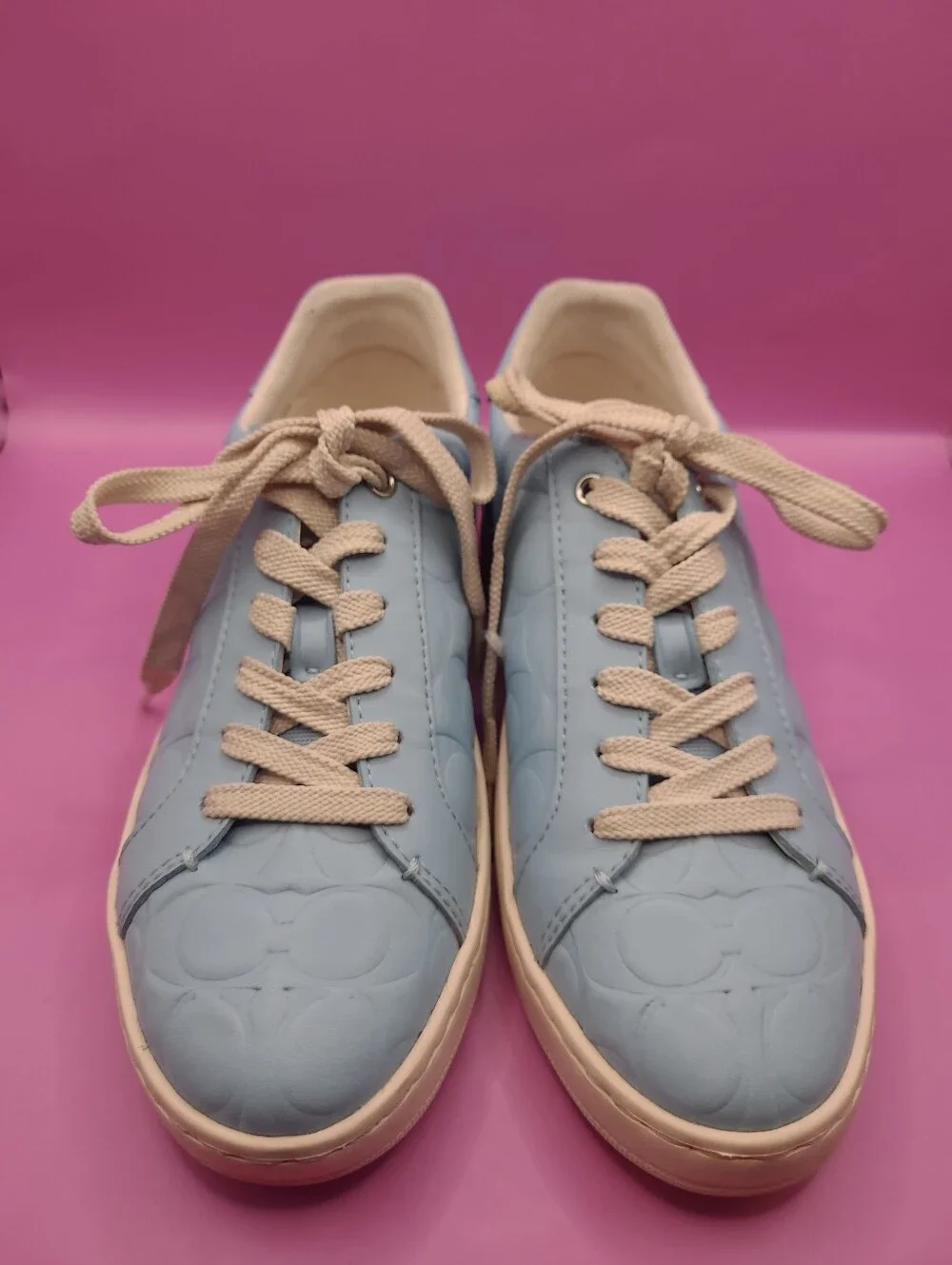 Coach Outlet Clip Low Top Sneaker In Signature Leather Blue Sz 5.5b